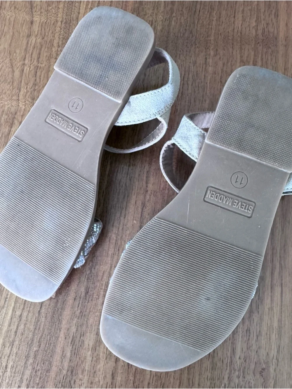 Steve Madden Braided Sparkle Strap Sandals Tan/Nude/Silver. Size Kid’s 11 - Picture 9 of 13